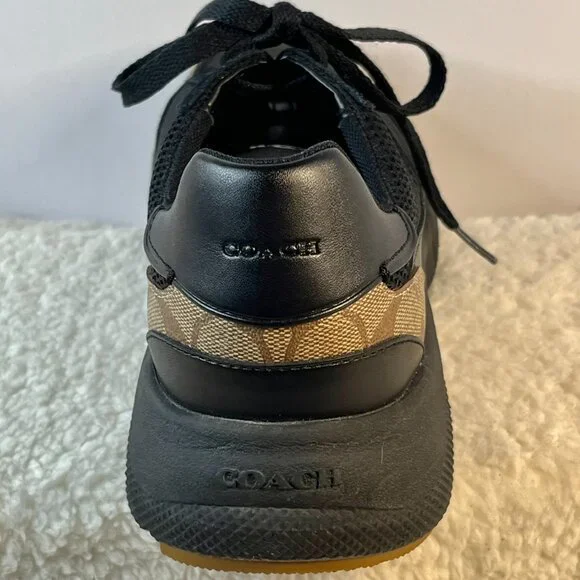 Coach Men's Tech Runner Sneakers FG4591 Size 10D | Signature Black Mesh & Tan - Picture 9 of 16